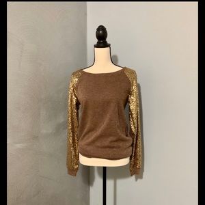 E2 Clothing Brown/Gold Sequin Sweater